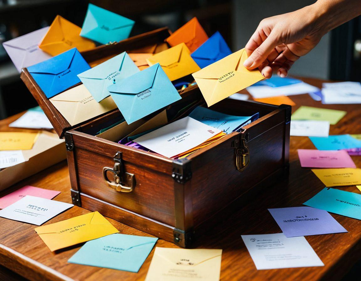 An open treasure chest overflowing with colorful envelopes symbolizing diverse postal careers, with a glowing key hovering above it labeled 'Unlocking Opportunities'. In the background, a collage of postal workers in various roles like delivery, sorting, and customer service, creating a sense of community and support. Sunlight streaming through, representing hope and new beginnings. vibrant colors. super-realistic. 3D.